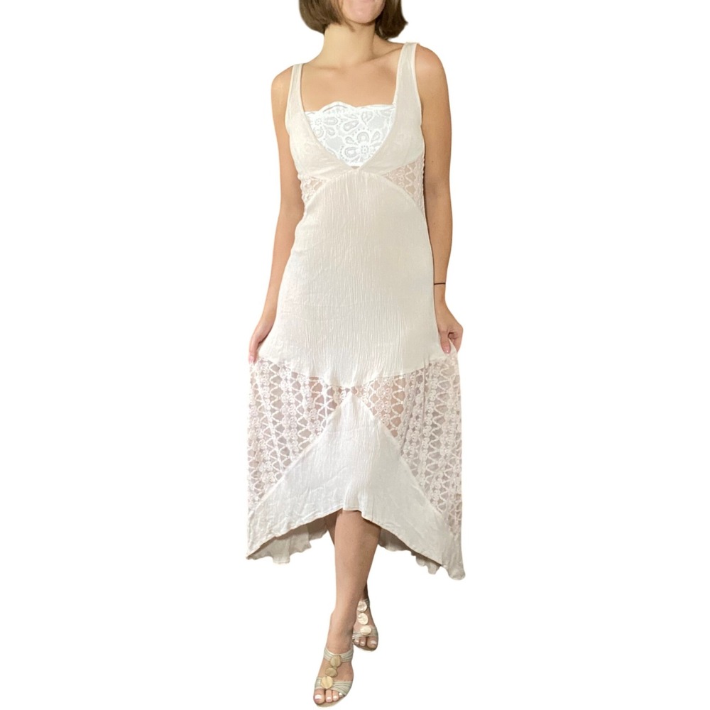 Y2K rue21 Fairycore Cream Lace Panel Asymmetric High Low Whimsical Dress - Small
